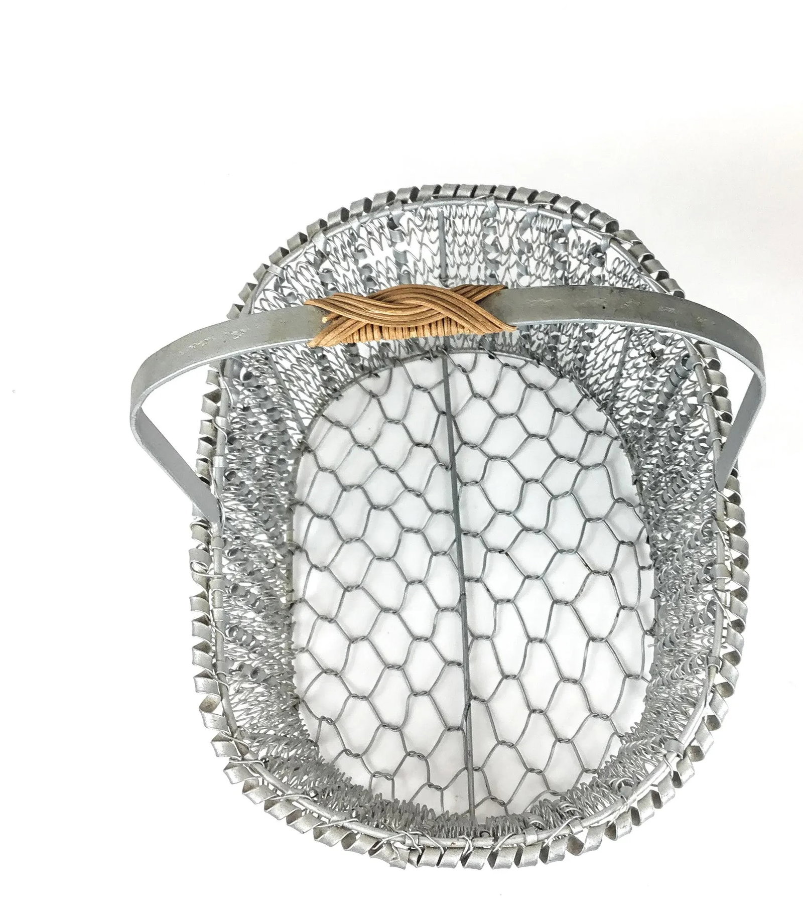 90s Artisan Silver Tone Zinc Top Handle Egg Basket - 3