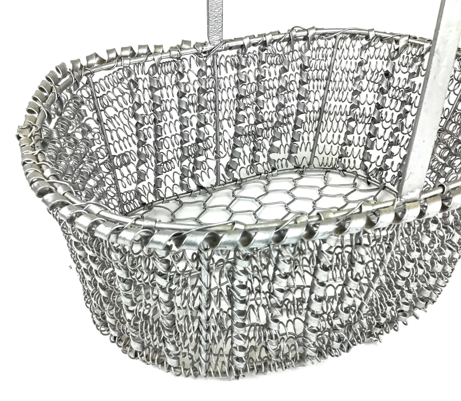 90s Artisan Silver Tone Zinc Top Handle Egg Basket - 4