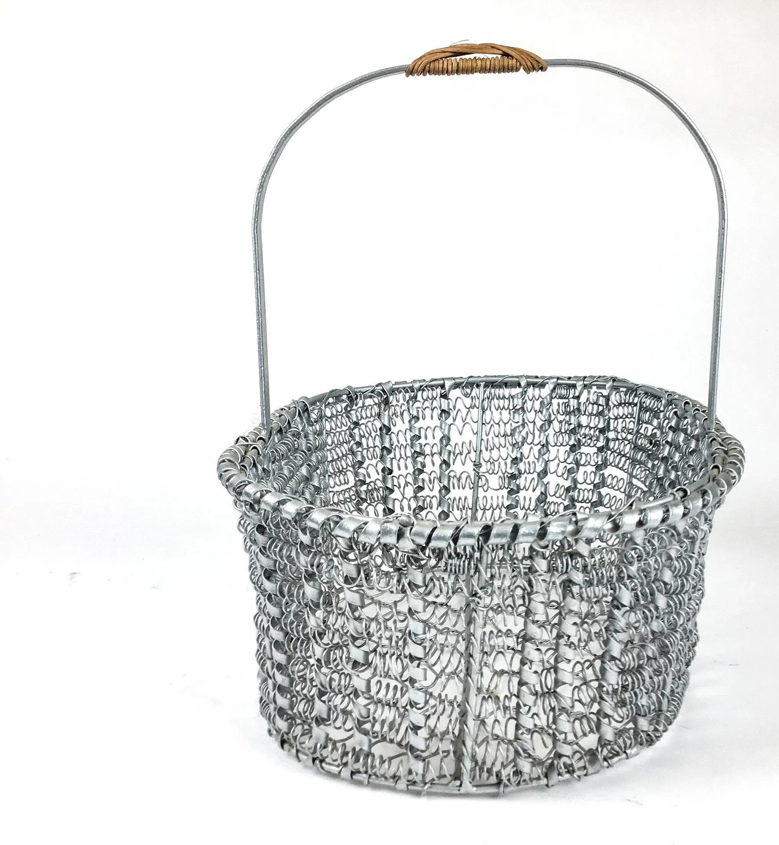 90s Artisan Silver Tone Zinc Top Handle Egg Basket - 5