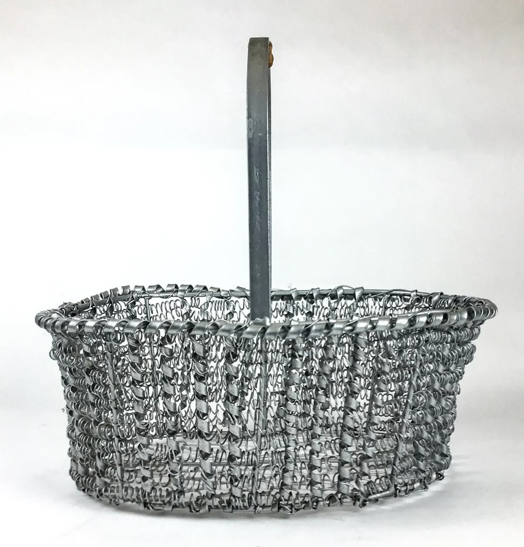 90s Artisan Silver Tone Zinc Top Handle Egg Basket - 6