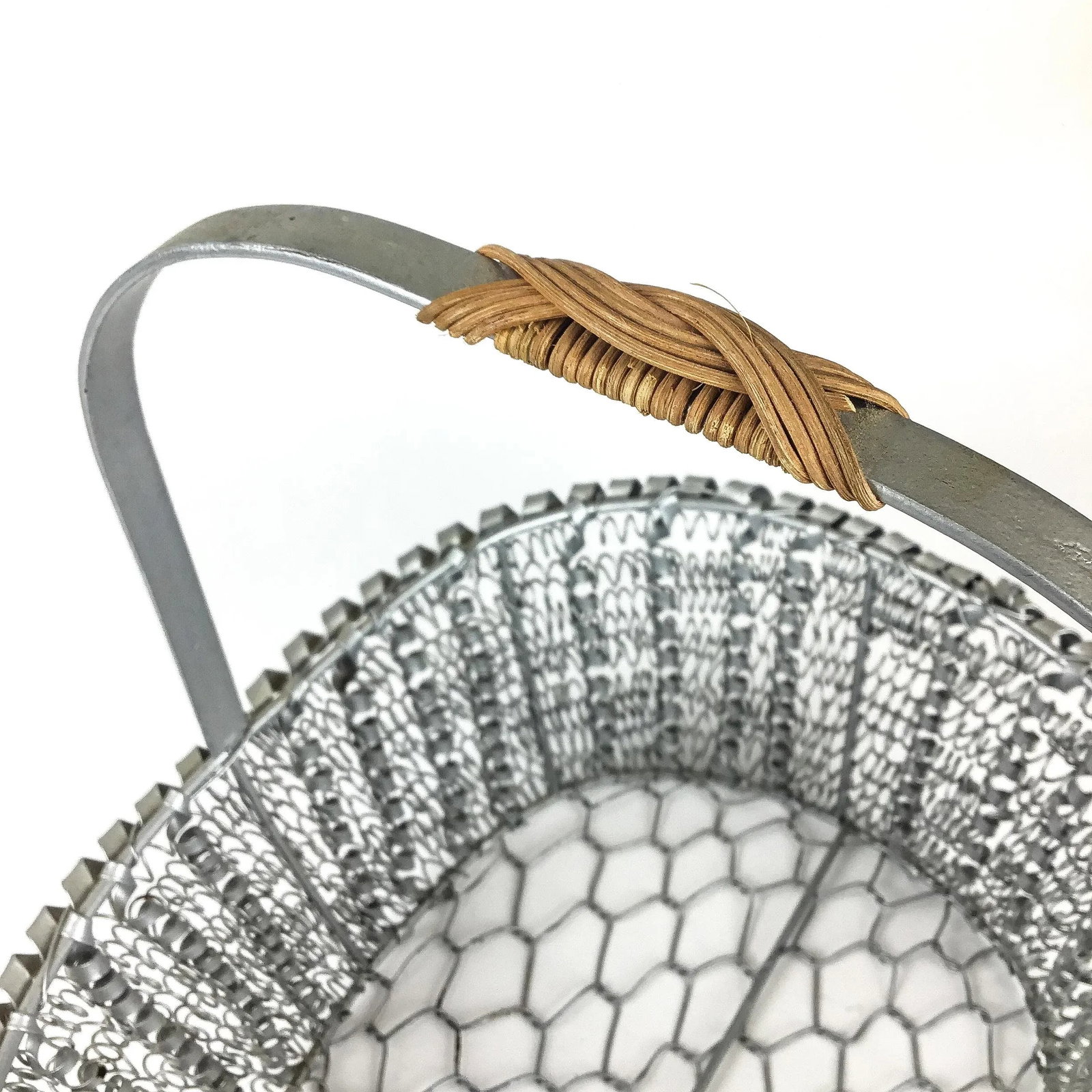 90s Artisan Silver Tone Zinc Top Handle Egg Basket - 7