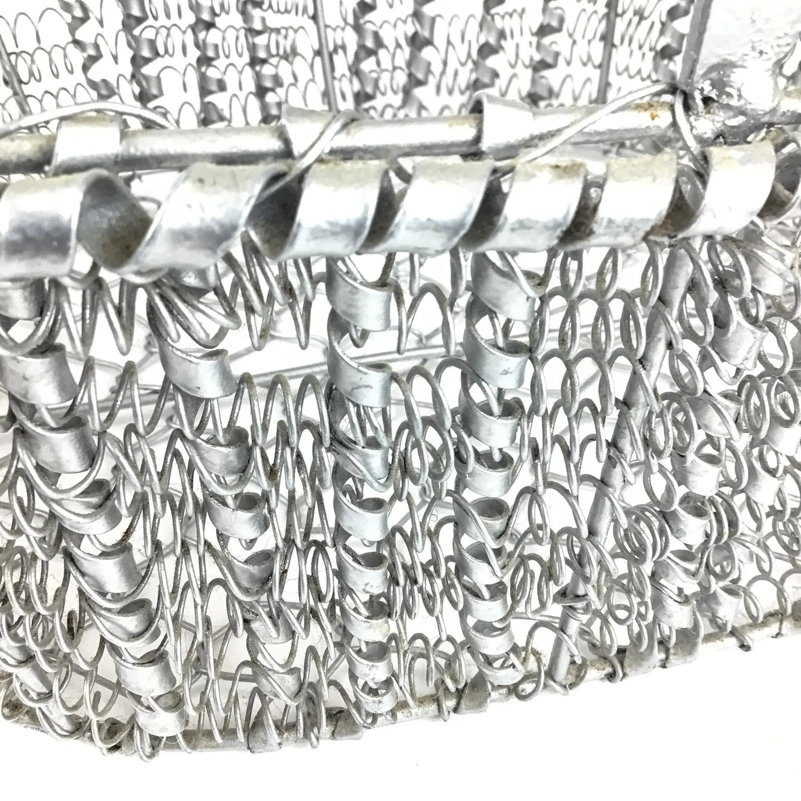 90s Artisan Silver Tone Zinc Top Handle Egg Basket - 8