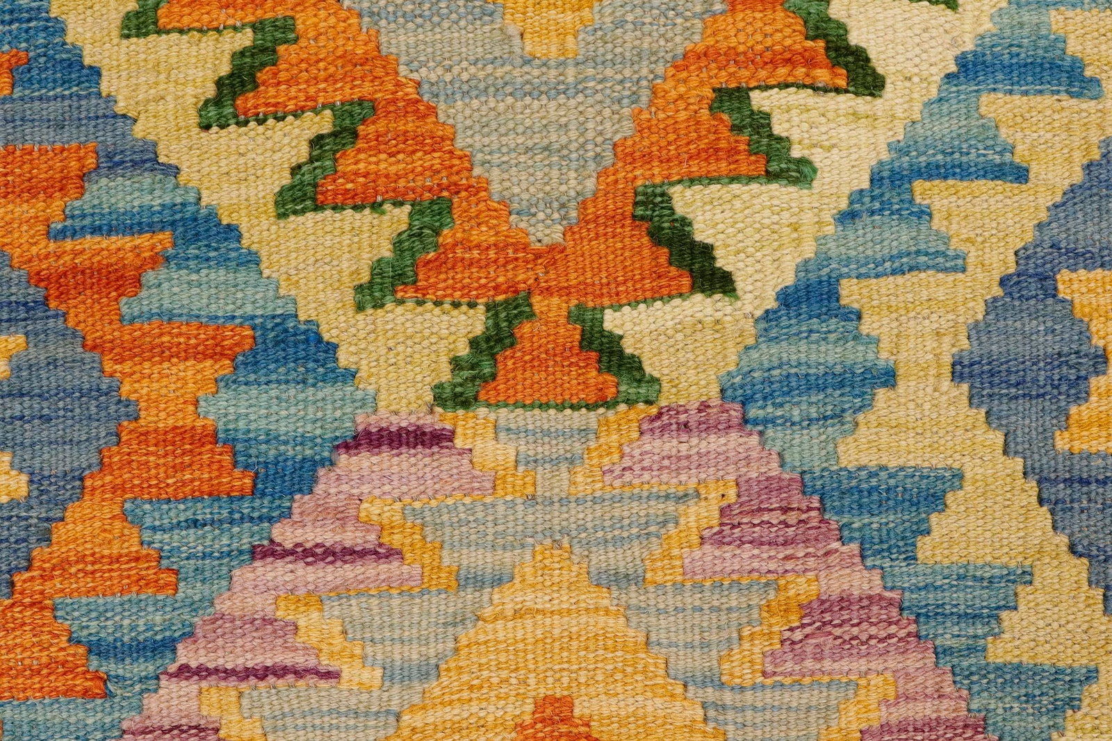 Rustic Turkish Kilim Purple Beige Hand-Woven Wool Rug - 4