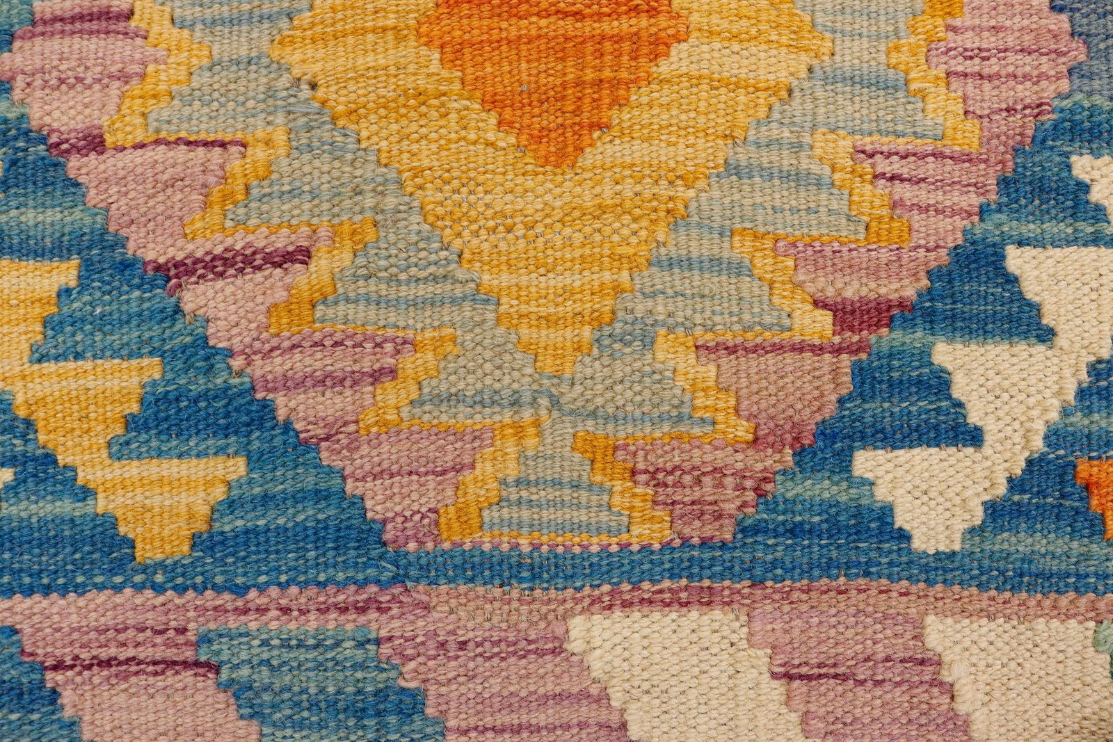 Rustic Turkish Kilim Purple Beige Hand-Woven Wool Rug - 5