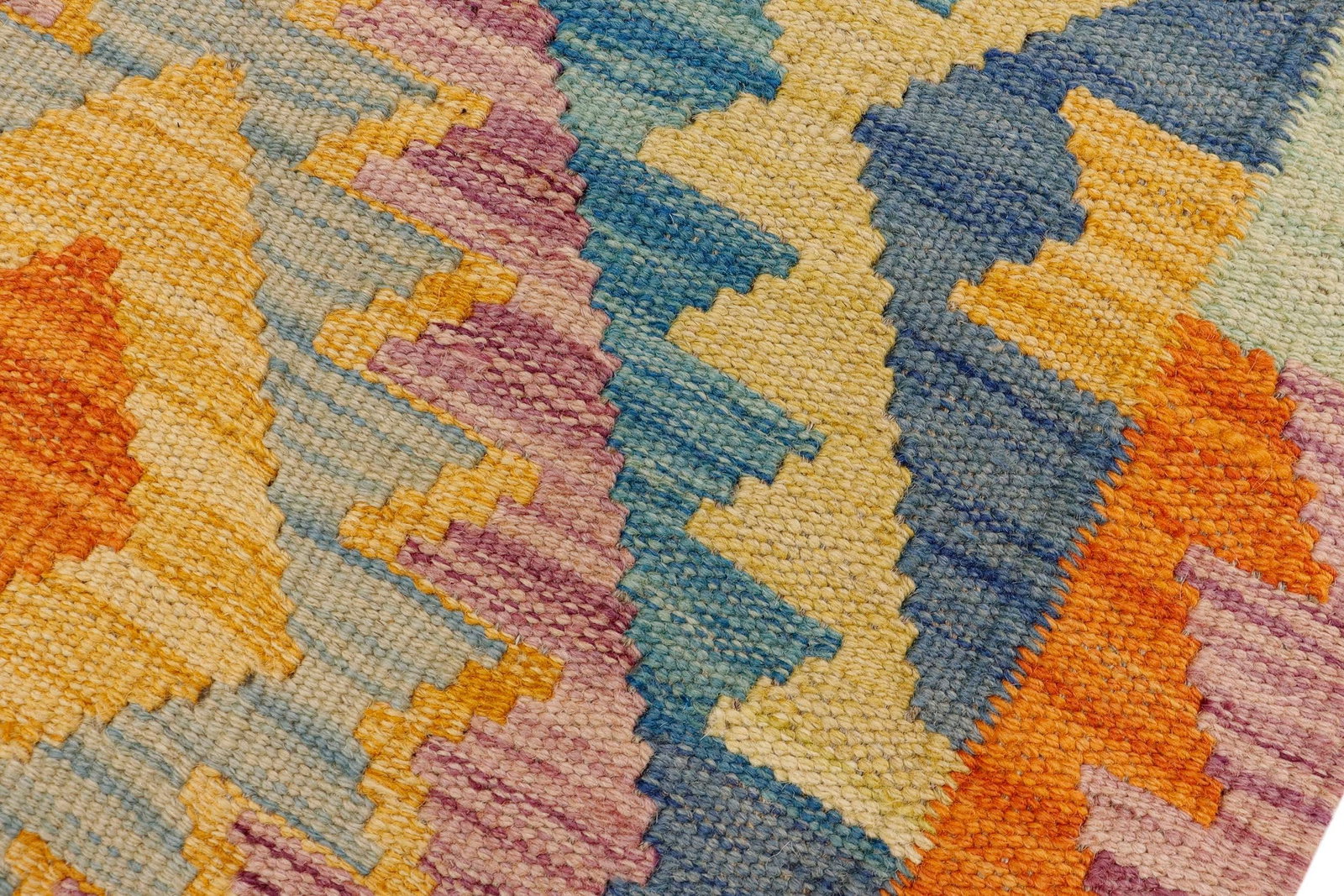 Rustic Turkish Kilim Purple Beige Hand-Woven Wool Rug - 6