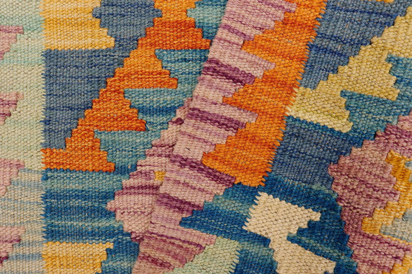 Rustic Turkish Kilim Purple Beige Hand-Woven Wool Rug - 8