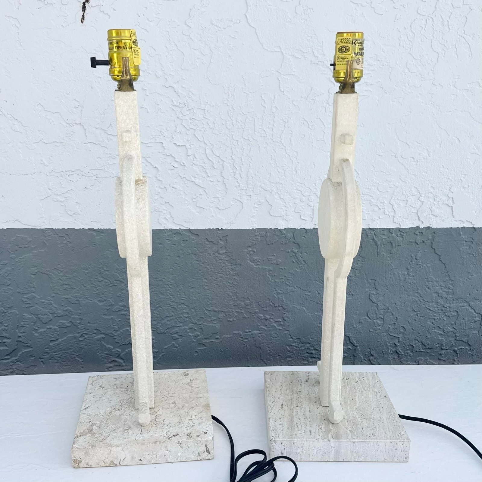 Mid Century Modern Sculptural Lamps on Travertine - A Pair - 5