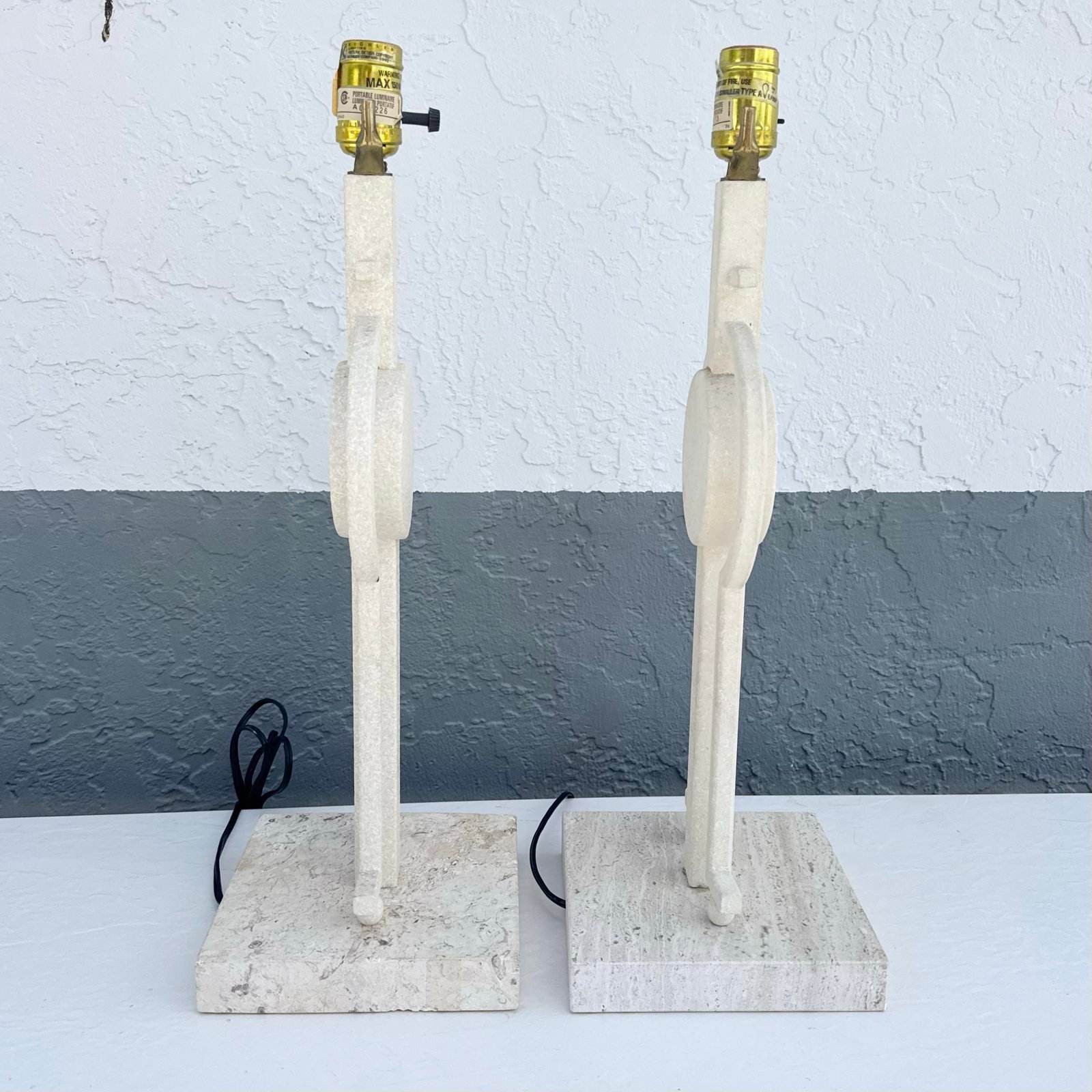 Mid Century Modern Sculptural Lamps on Travertine - A Pair - 7