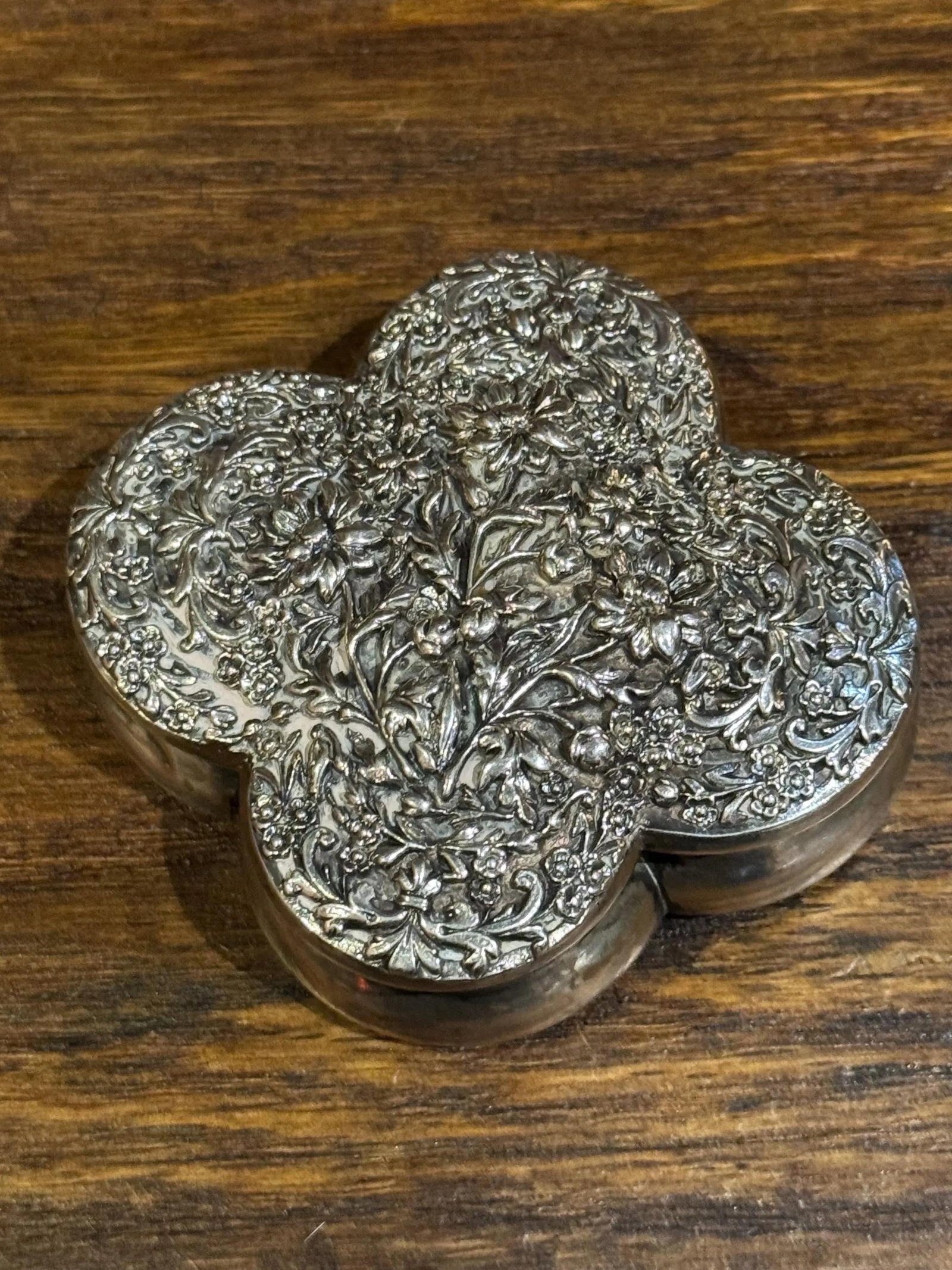 Antique Sterling Silver Floral Repousse Box - 10