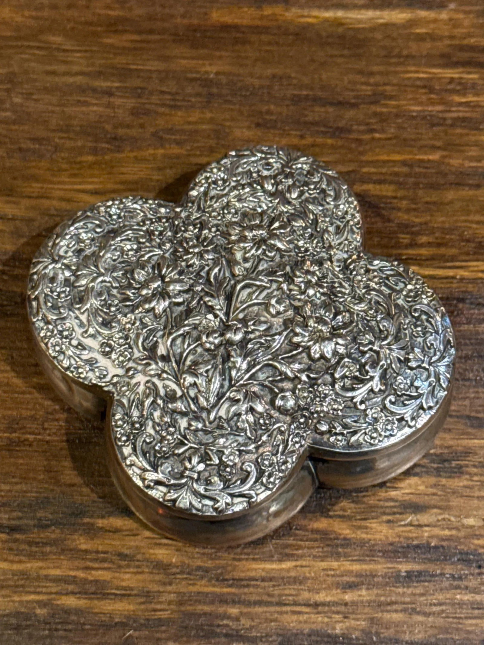 Antique Sterling Silver Floral Repousse Box - 2