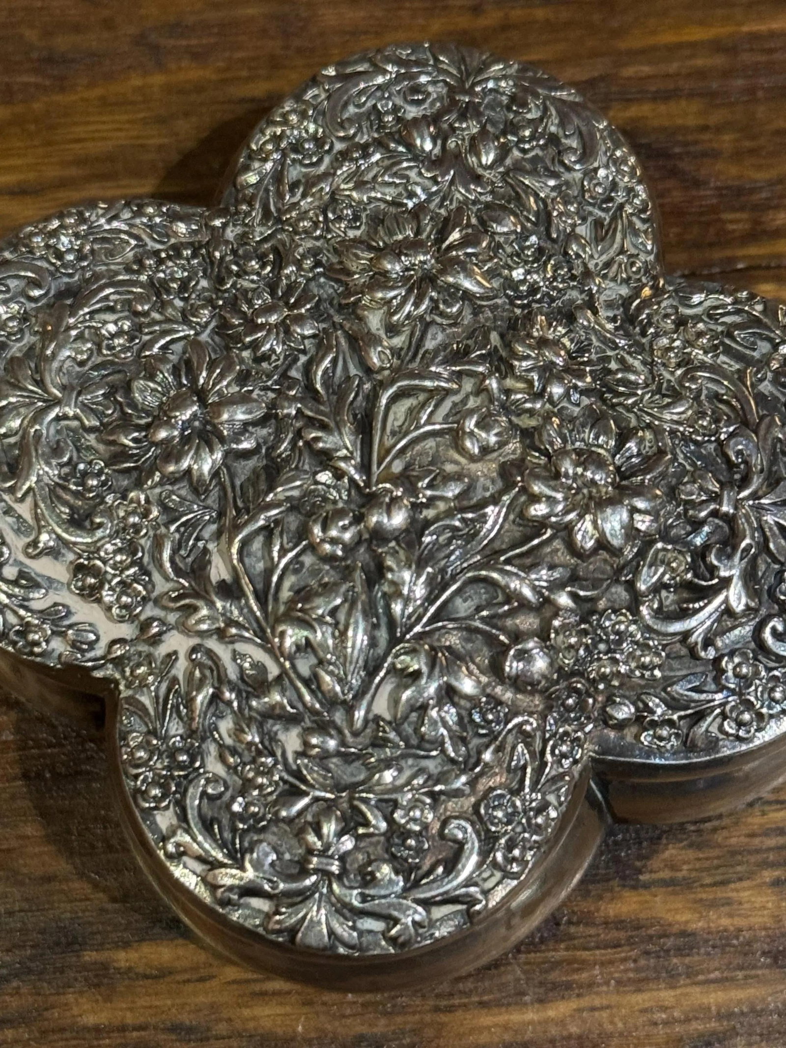Antique Sterling Silver Floral Repousse Box - 3