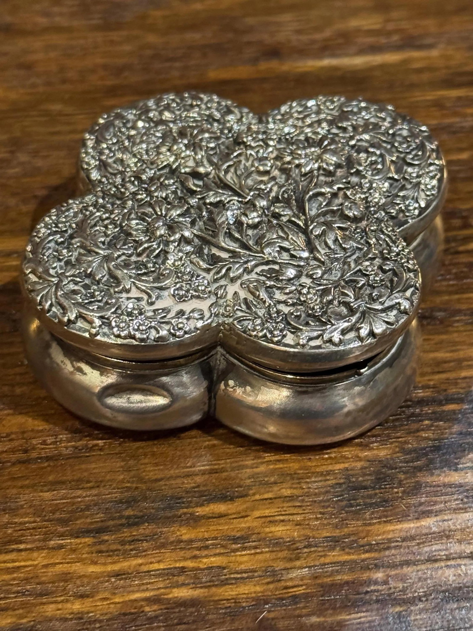 Antique Sterling Silver Floral Repousse Box - 4