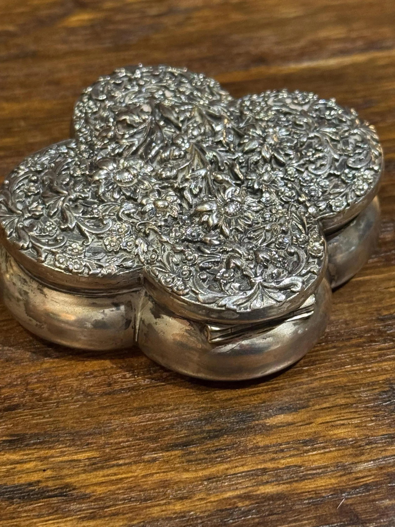 Antique Sterling Silver Floral Repousse Box - 6