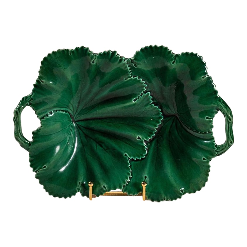Copeland Green Majolica Overlapping Large Leaf Server C. 1860-1875 (1 of 10)