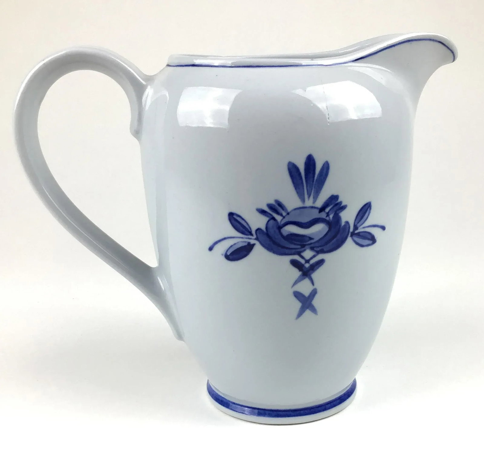 Arabia Blue Rose Pattern Vintage Pitcher or Vase - 6
