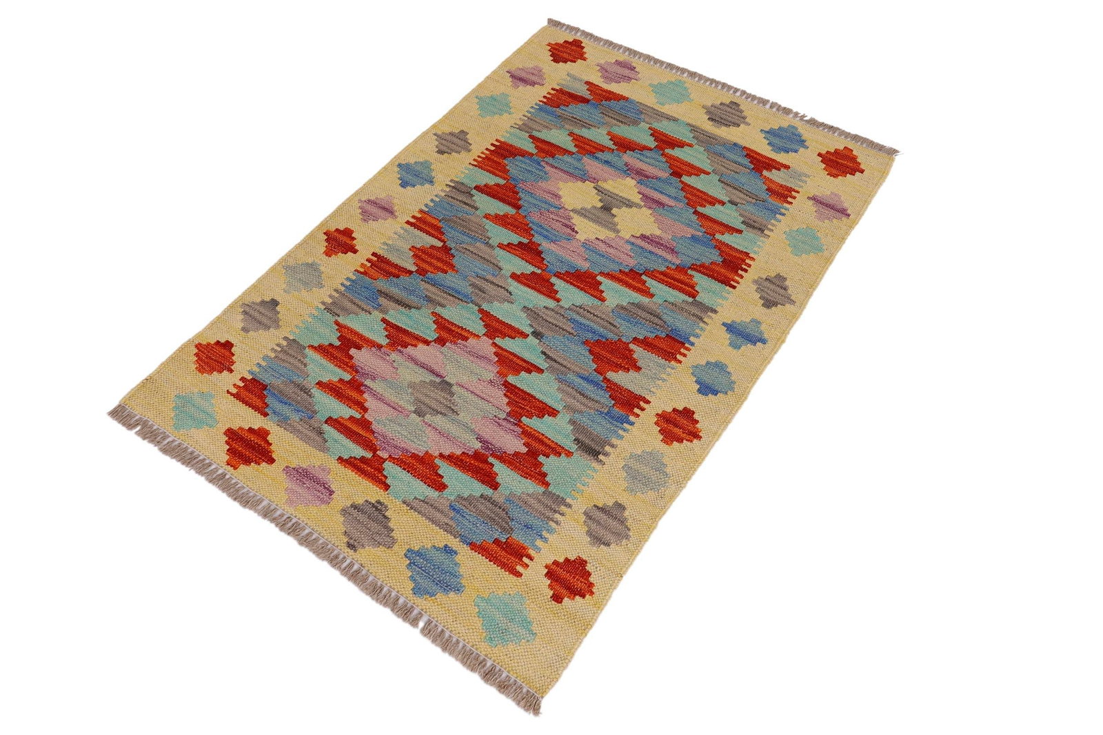Bohemian Turkish Kilim Gold Rust Hand-Woven Wool Rug - 3