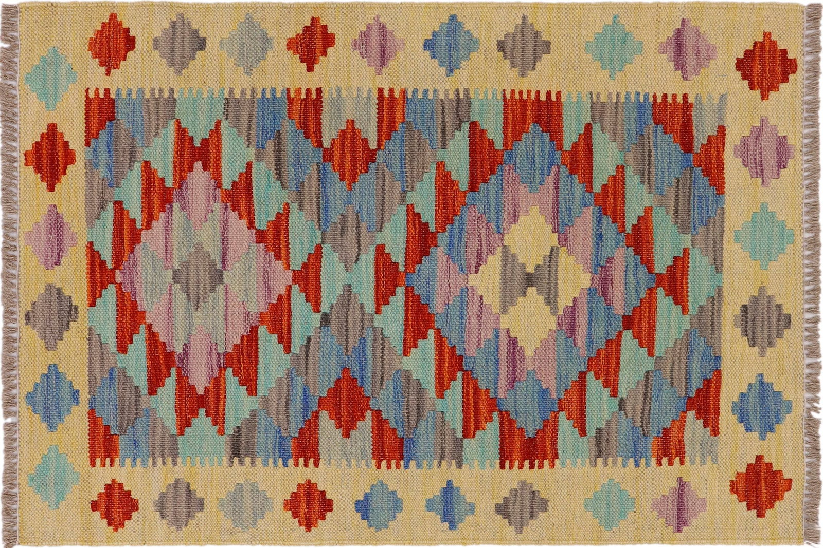 Bohemian Turkish Kilim Gold Rust Hand-Woven Wool Rug - 9