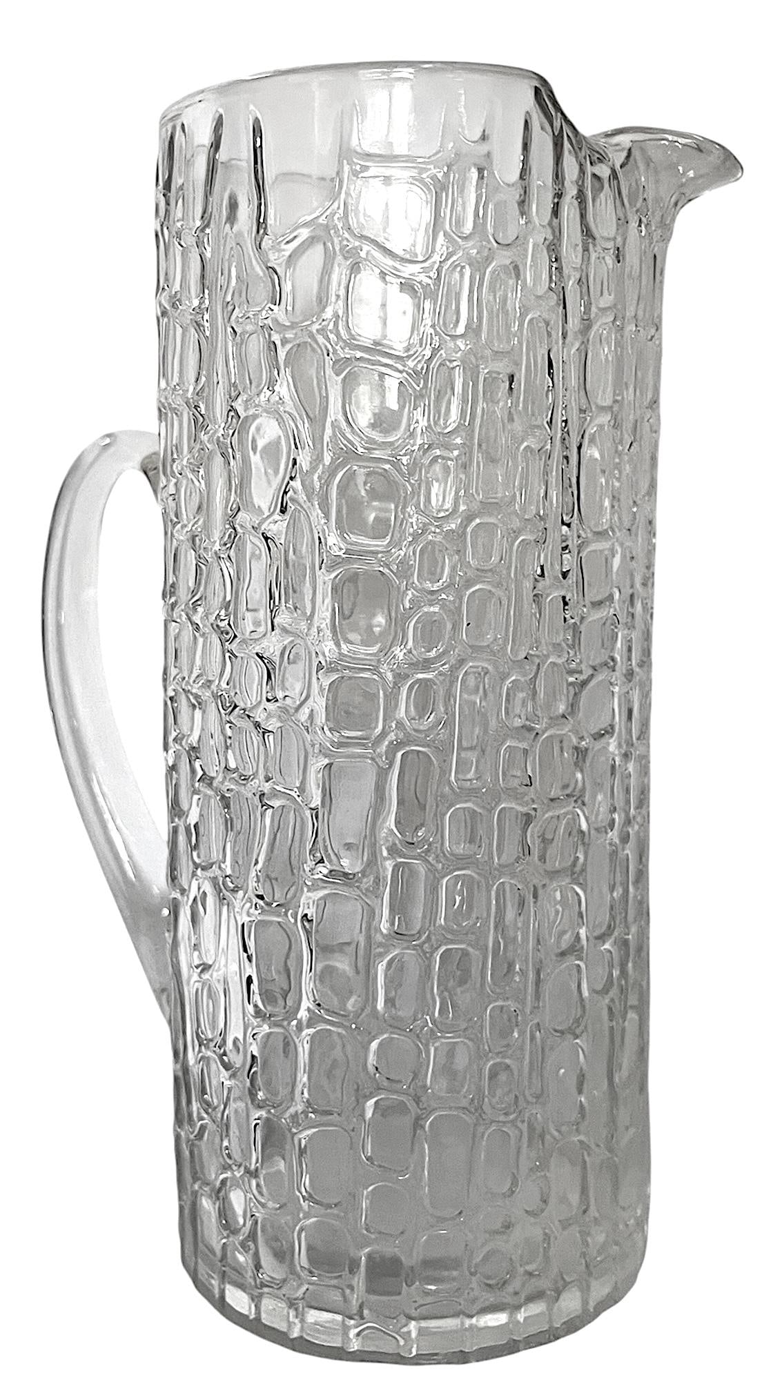 Vintage Textured Glass Pitcher in the Style of Gucci | Crocodile Embossed Ice Bucket Barware Aesthet - 2
