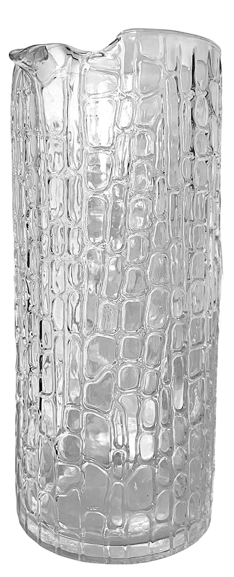 Vintage Textured Glass Pitcher in the Style of Gucci | Crocodile Embossed Ice Bucket Barware Aesthet - 4
