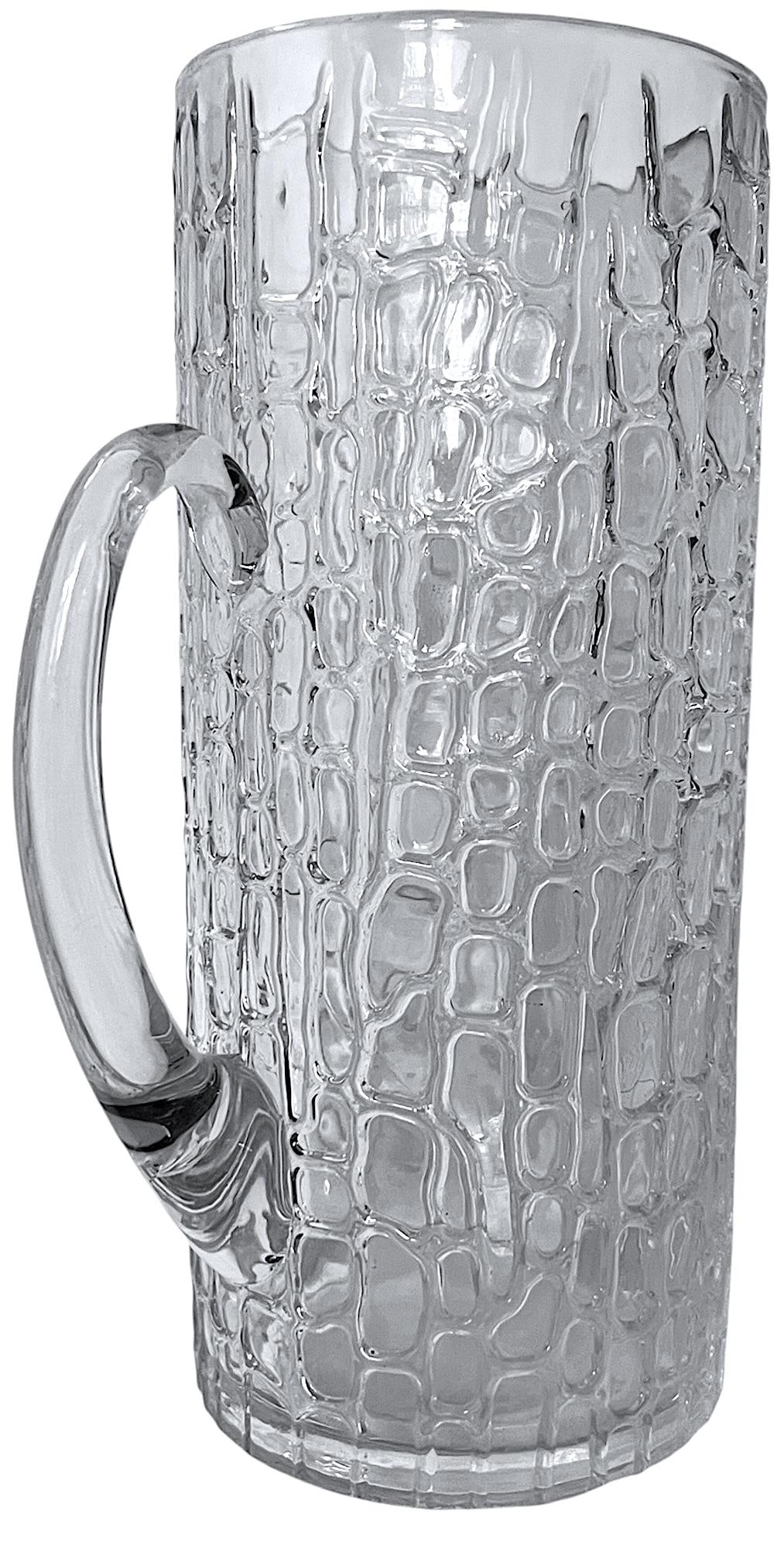 Vintage Textured Glass Pitcher in the Style of Gucci | Crocodile Embossed Ice Bucket Barware Aesthet - 5