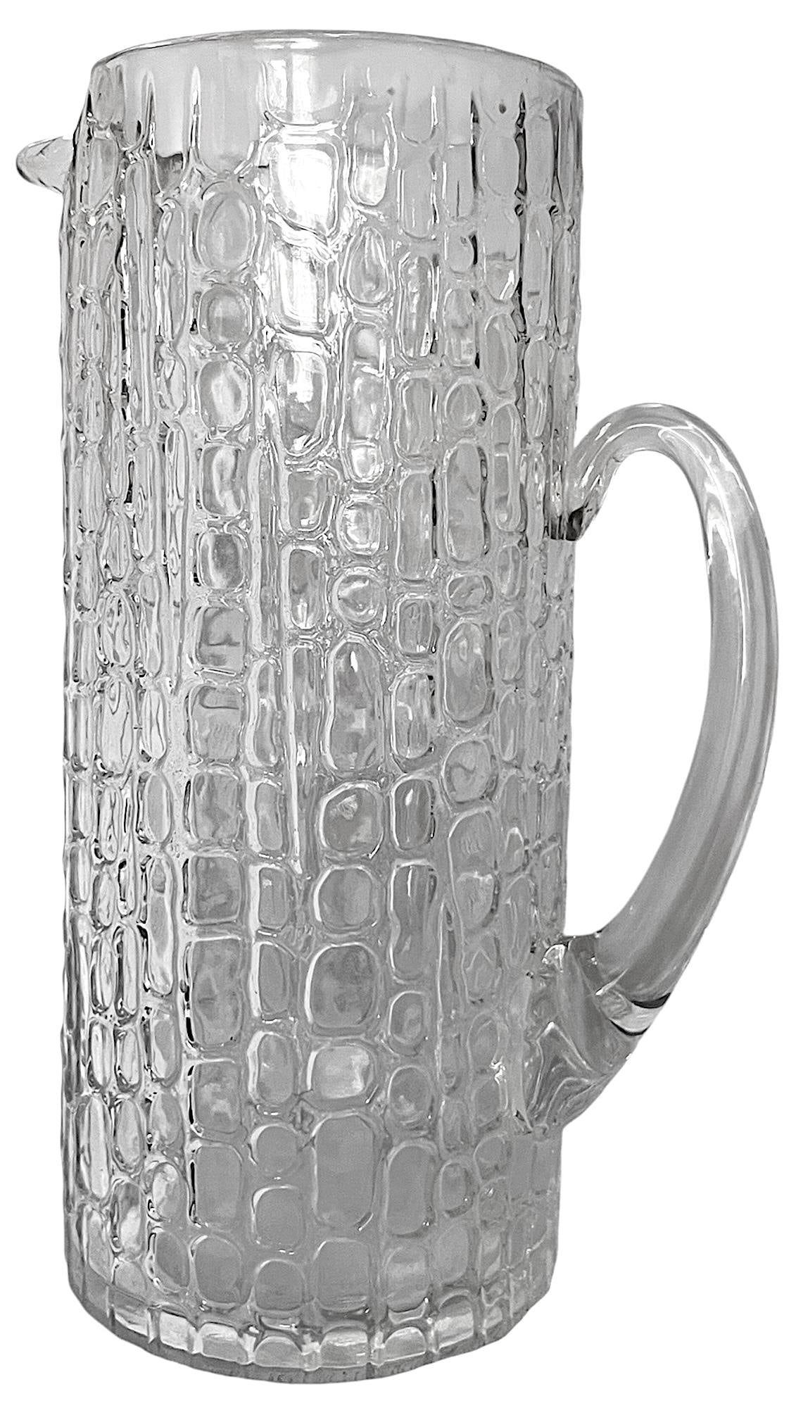 Vintage Textured Glass Pitcher in the Style of Gucci | Crocodile Embossed Ice Bucket Barware Aesthet - 6