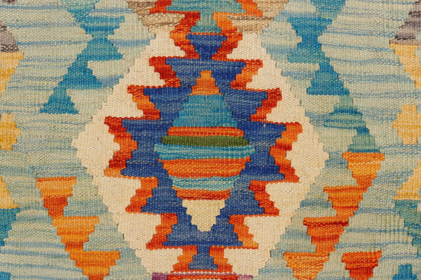 Southwestern Kilim Blue Beige Hand-Woven Wool Rug 2'0'' X 3'1'' - 4