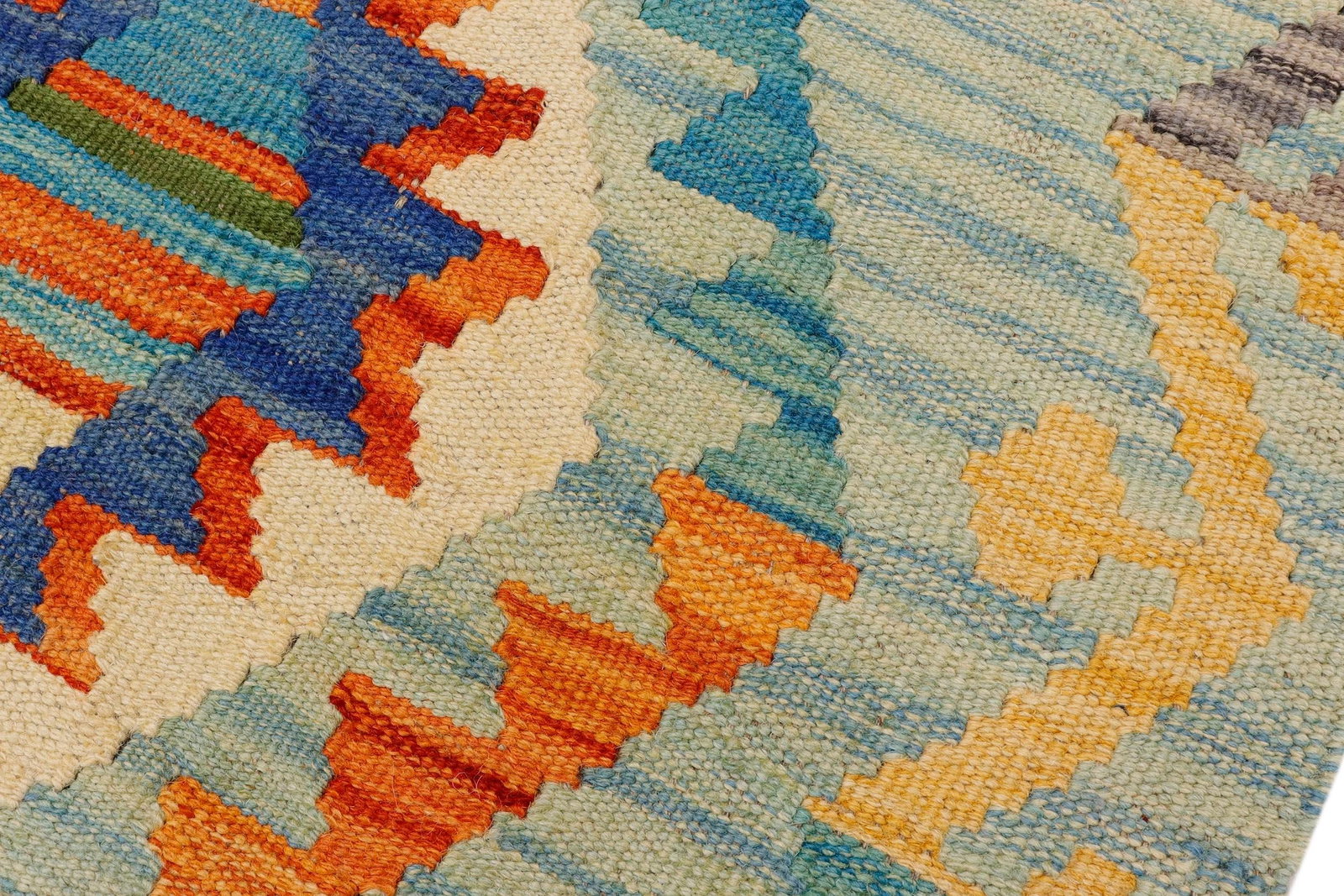 Southwestern Kilim Blue Beige Hand-Woven Wool Rug 2'0'' X 3'1'' - 6
