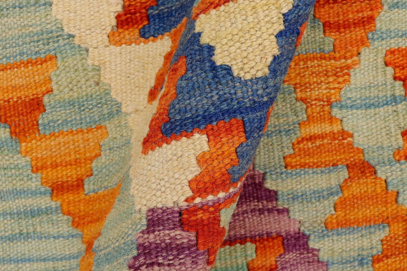 Southwestern Kilim Blue Beige Hand-Woven Wool Rug 2'0'' X 3'1'' - 7