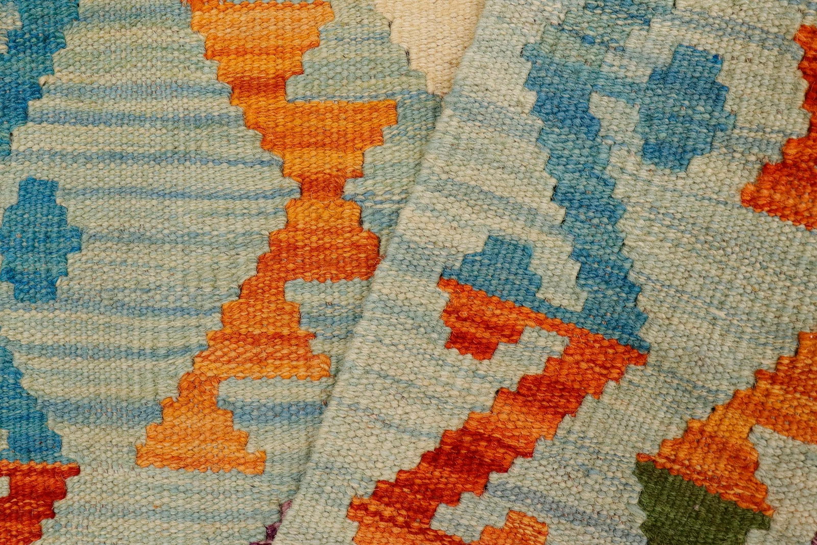 Southwestern Kilim Blue Beige Hand-Woven Wool Rug 2'0'' X 3'1'' - 8