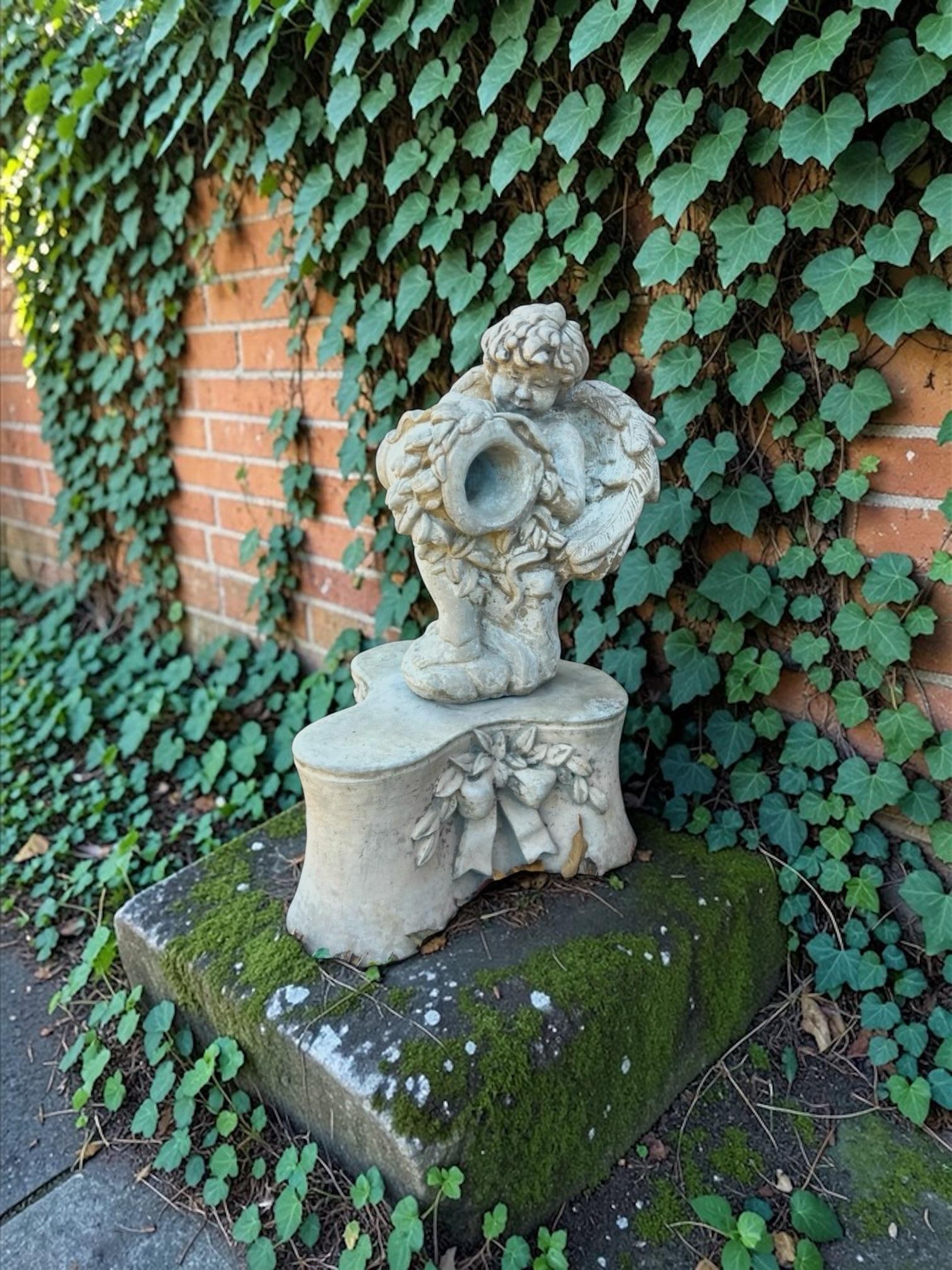 Late 20th Century Cast Stone Garden Fountain Statue Pedestal - Romantic European Garden Accent With - 2