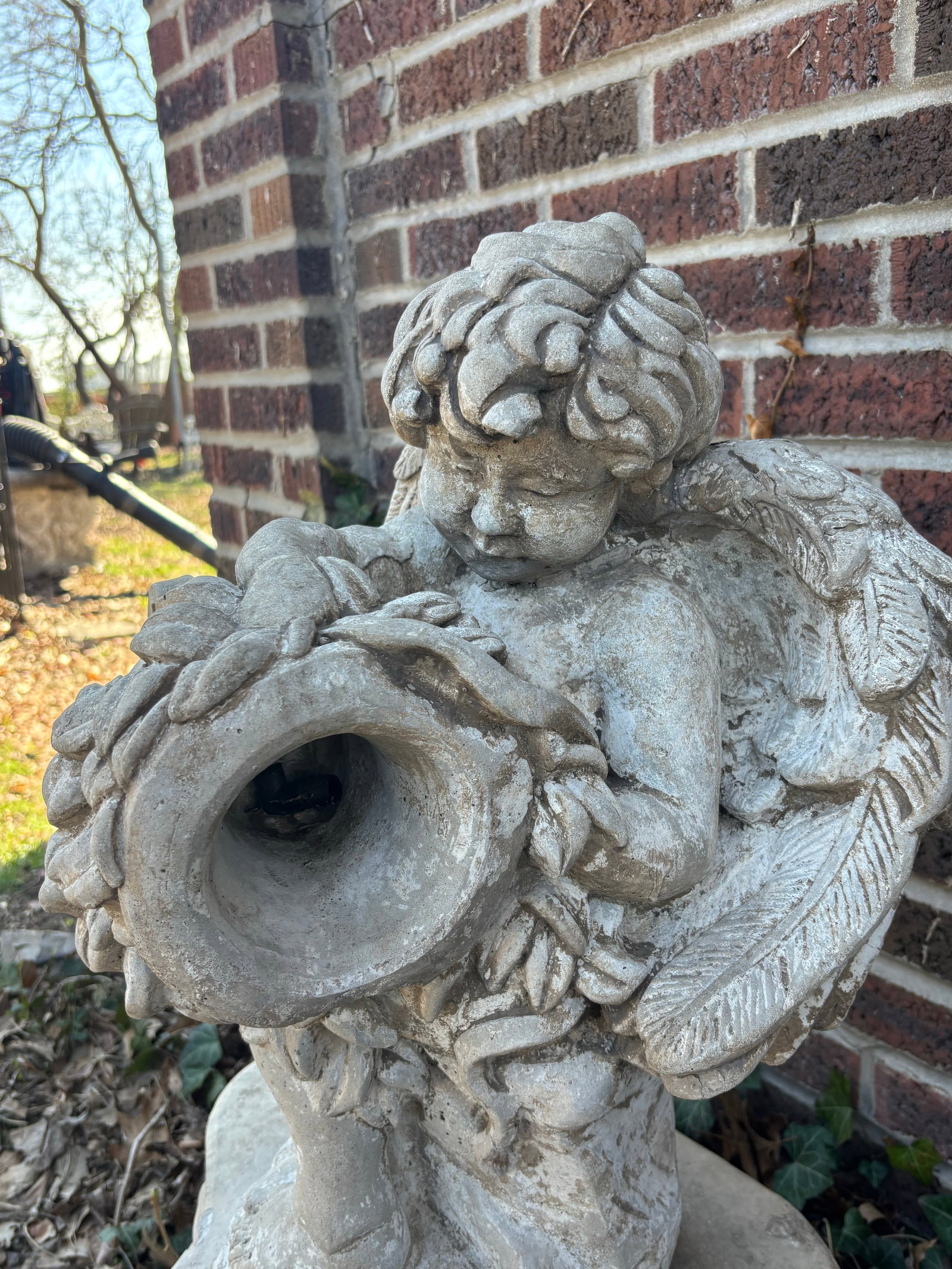 Late 20th Century Cast Stone Garden Fountain Statue Pedestal - Romantic European Garden Accent With - 5