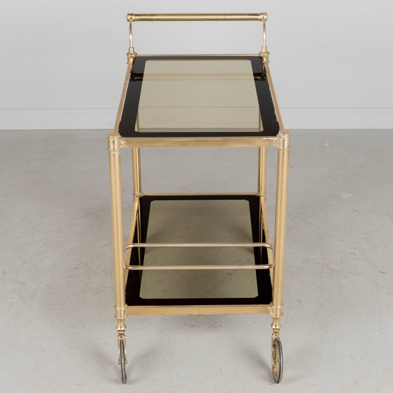 Italian Brass Bar Cart With Smoked Glass Shelves 1970s - 10