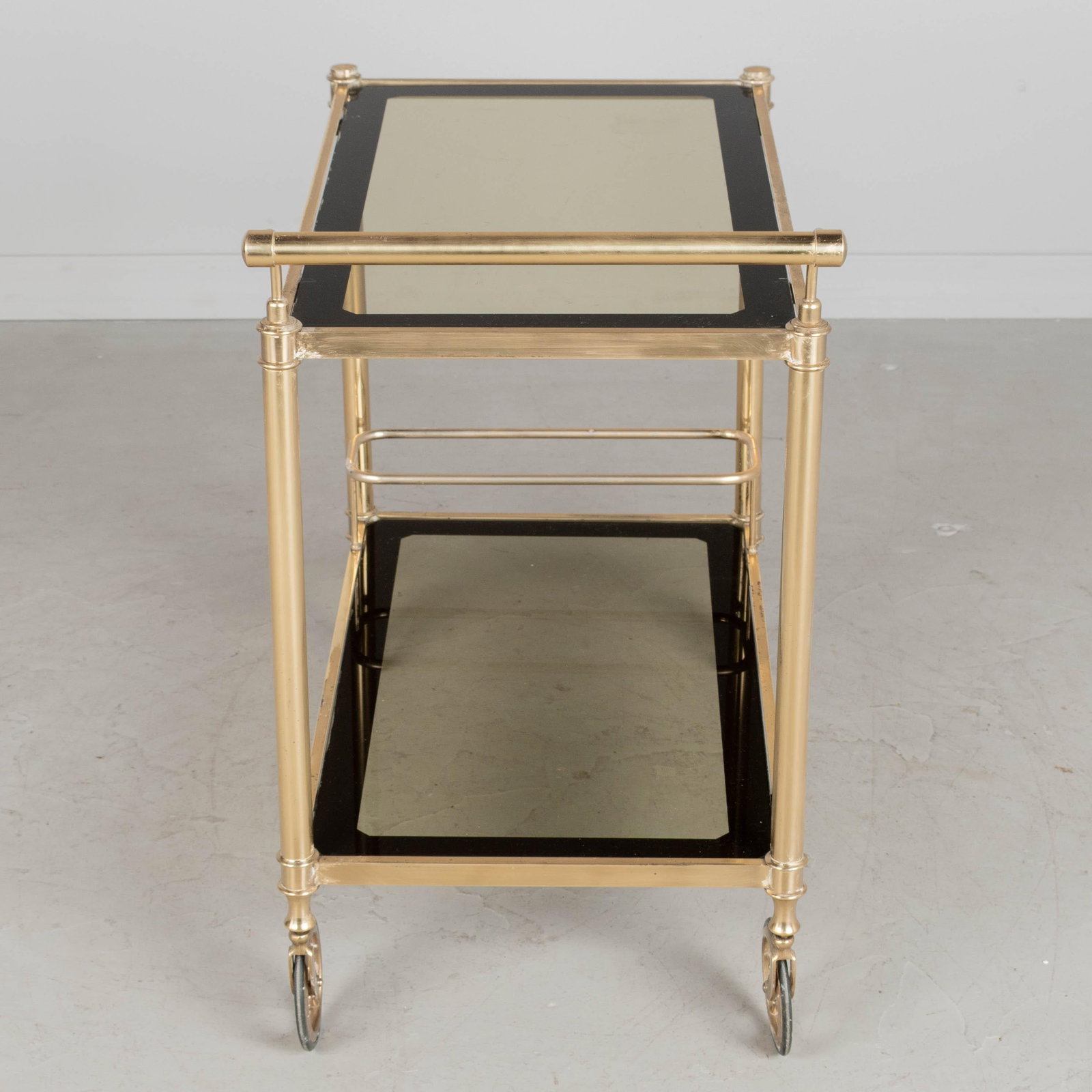 Italian Brass Bar Cart With Smoked Glass Shelves 1970s - 5