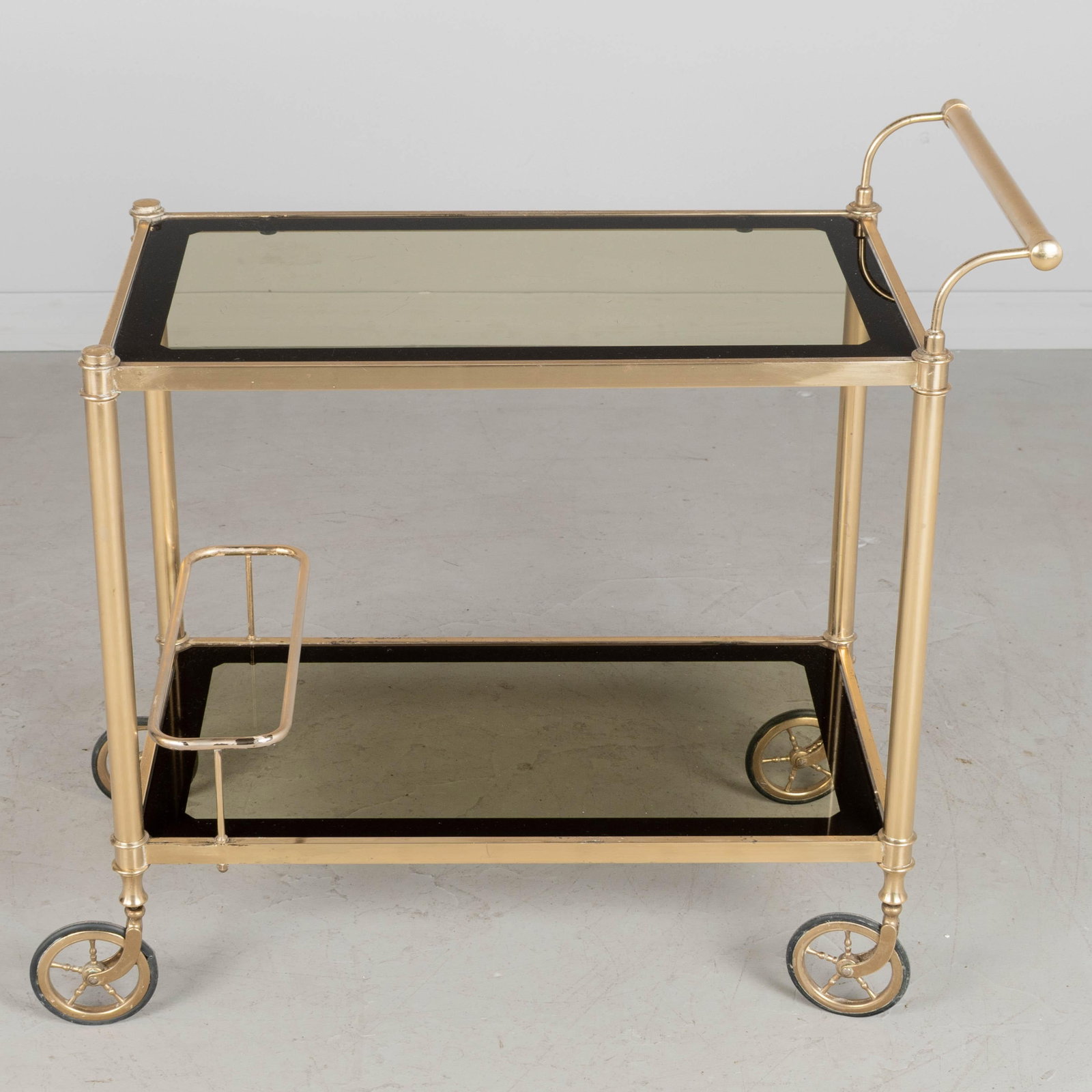 Italian Brass Bar Cart With Smoked Glass Shelves 1970s - 6