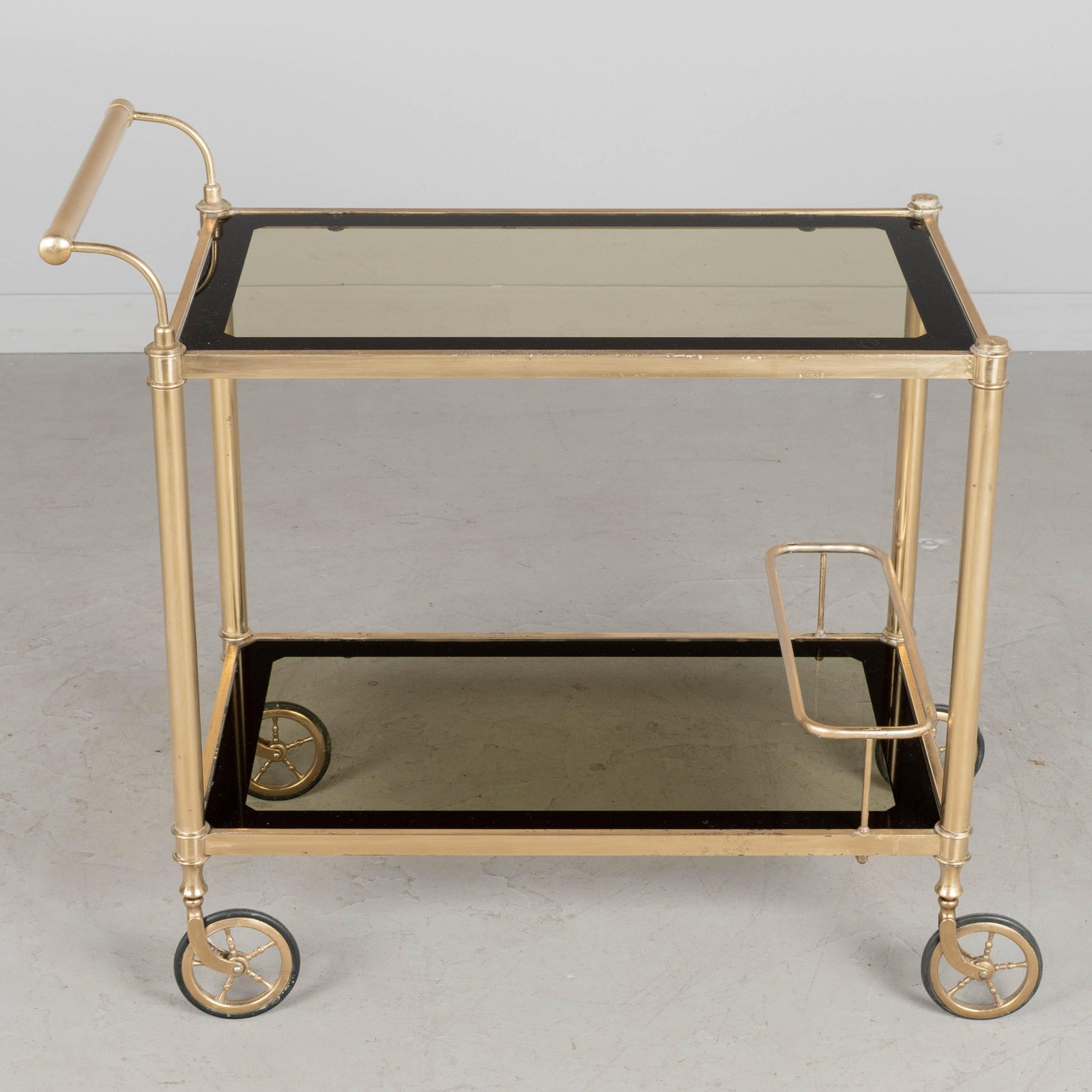 Italian Brass Bar Cart With Smoked Glass Shelves 1970s - 7