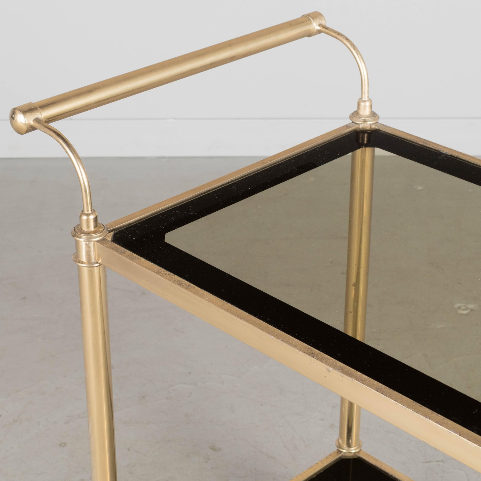 Italian Brass Bar Cart With Smoked Glass Shelves 1970s - 9
