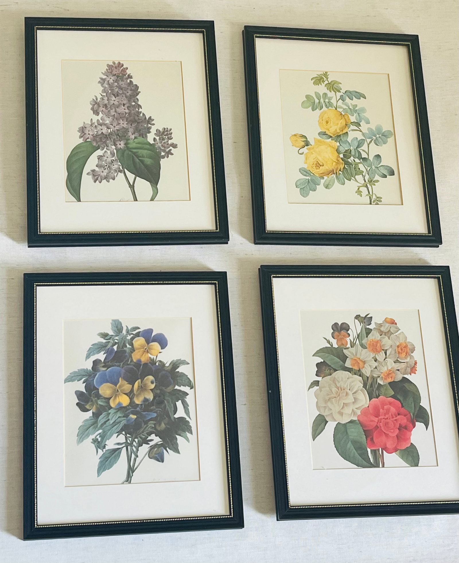 1960s Set of 4 P.J. Redoute Botanical Floral Chromolithographs Framed Reproduction - 8