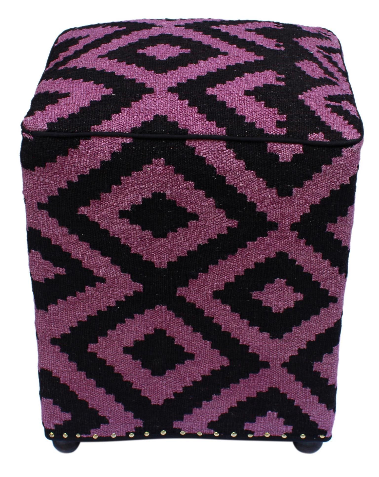1990s Boho Chic Handmade Kilim Upholstered Ottoman - 9