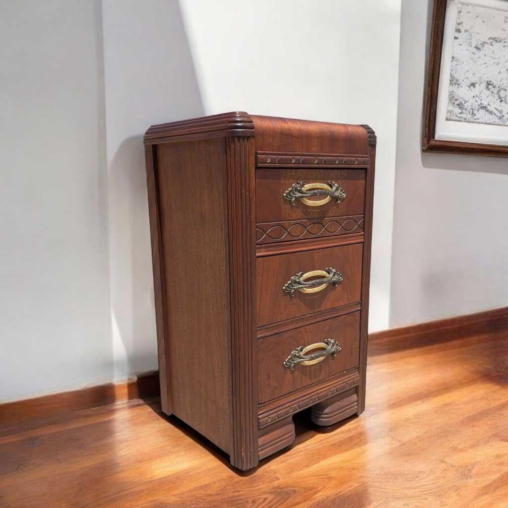 1930s Art Deco Waterfall Three-Drawer Nightstand - 10