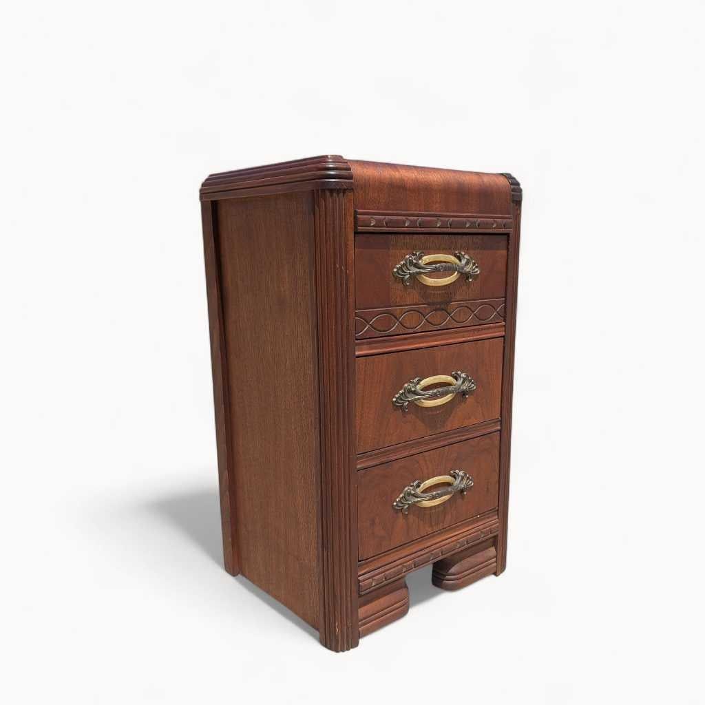 1930s Art Deco Waterfall Three-Drawer Nightstand - 14