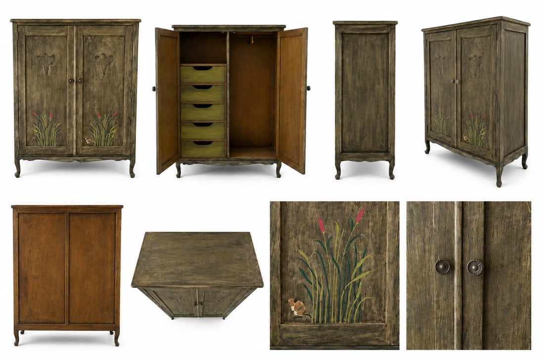 Late 20th Century One-of-a-Kind Hand-Painted Children's Cottage Chifferobe Armoire - 2