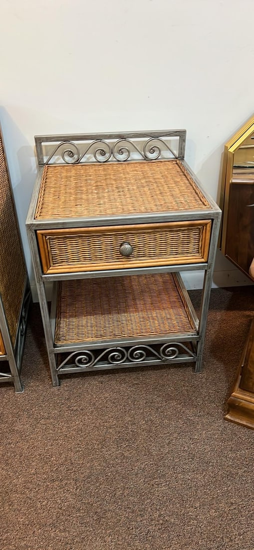 1990s Wicker Rattan Metal Frame Dresser and Night Stand Coastal, 2 Pieces - 8