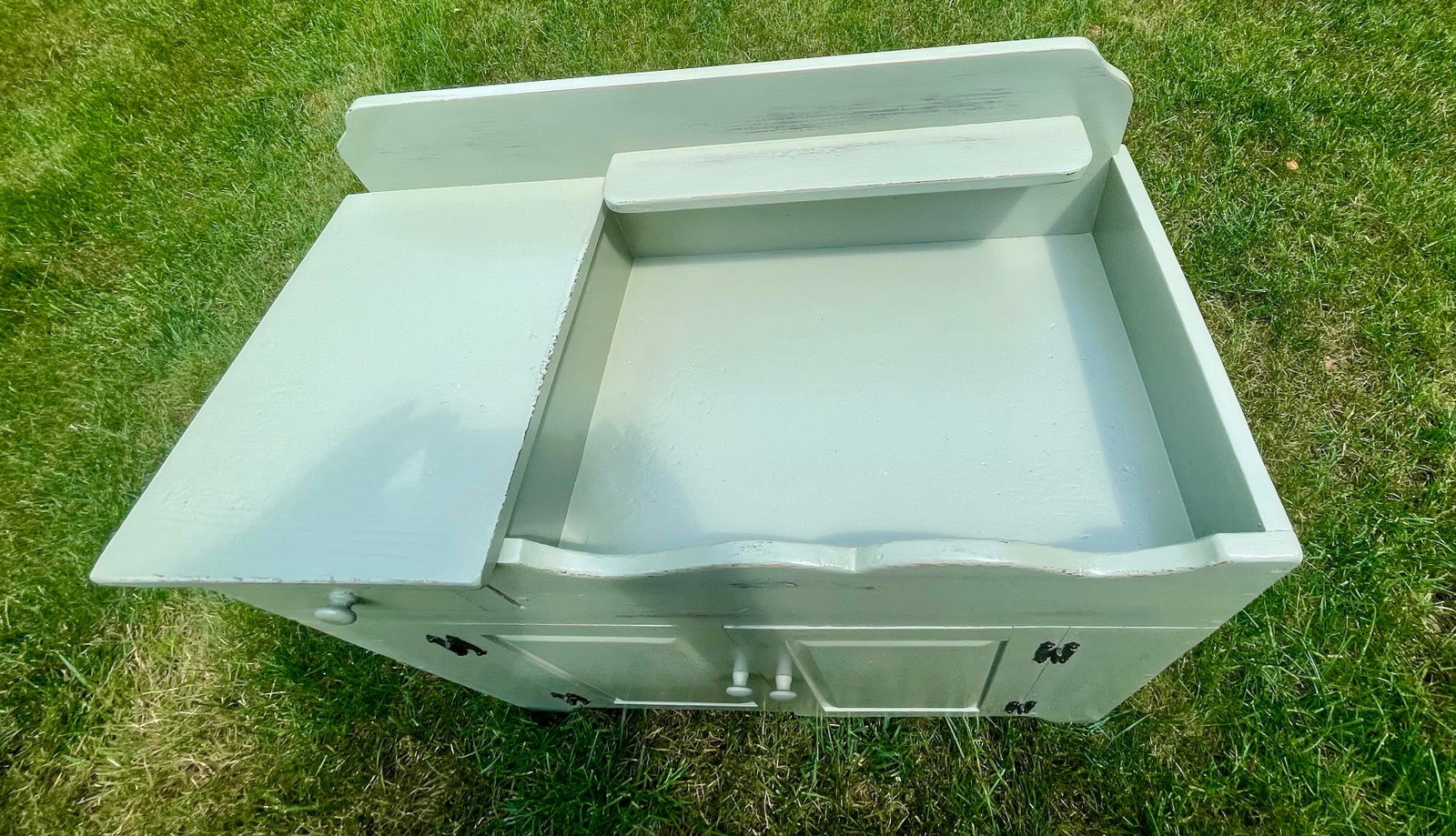 Restored Mid-Century Country Style Sage Green Dry Sink - 11