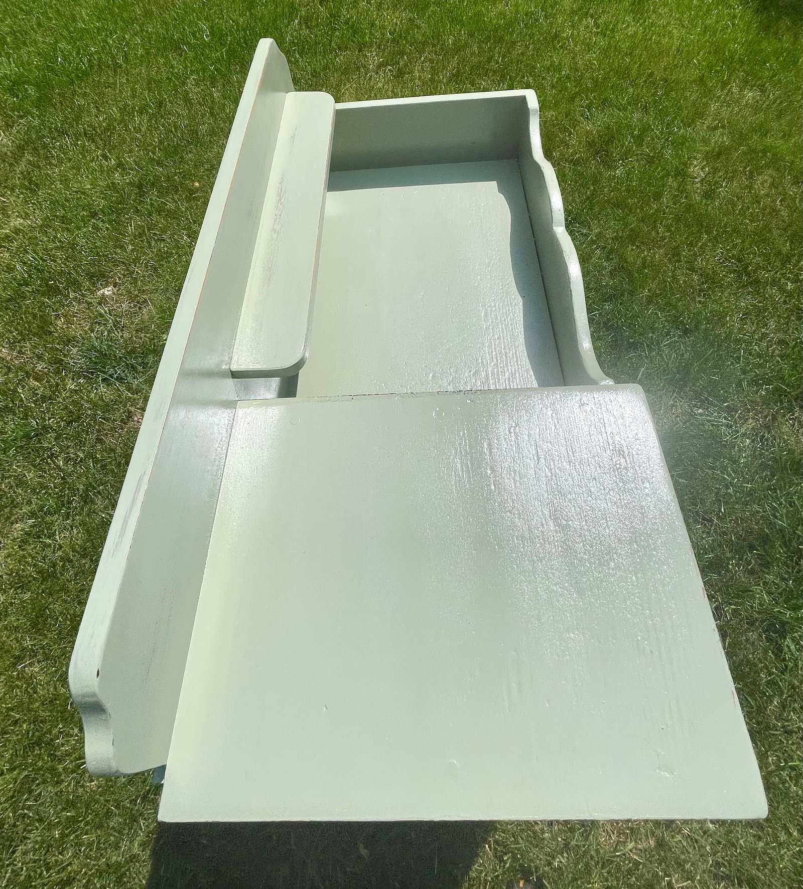 Restored Mid-Century Country Style Sage Green Dry Sink - 12