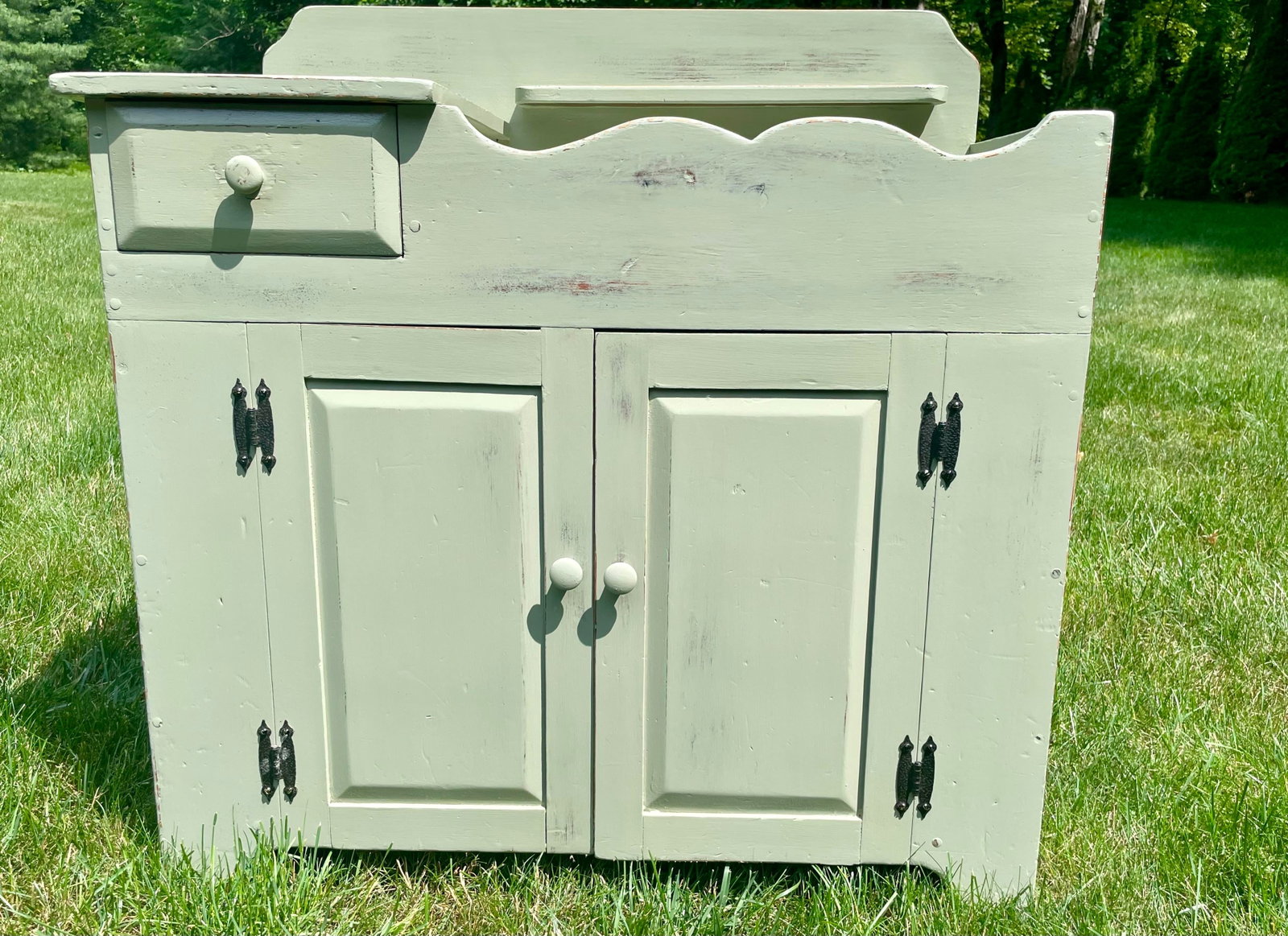 Restored Mid-Century Country Style Sage Green Dry Sink - 13