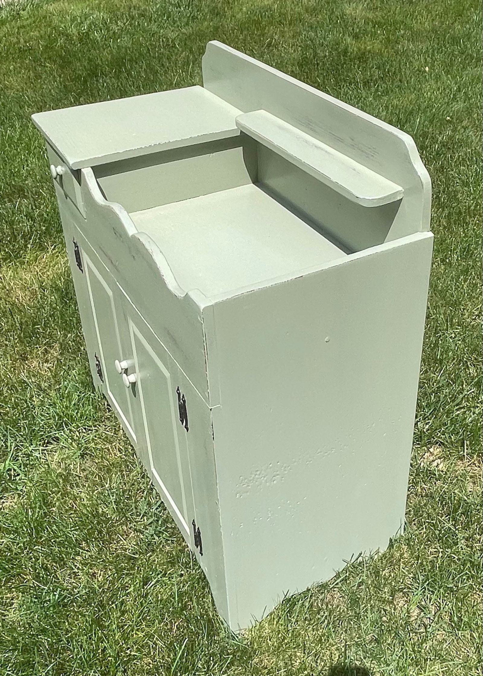 Restored Mid-Century Country Style Sage Green Dry Sink - 3