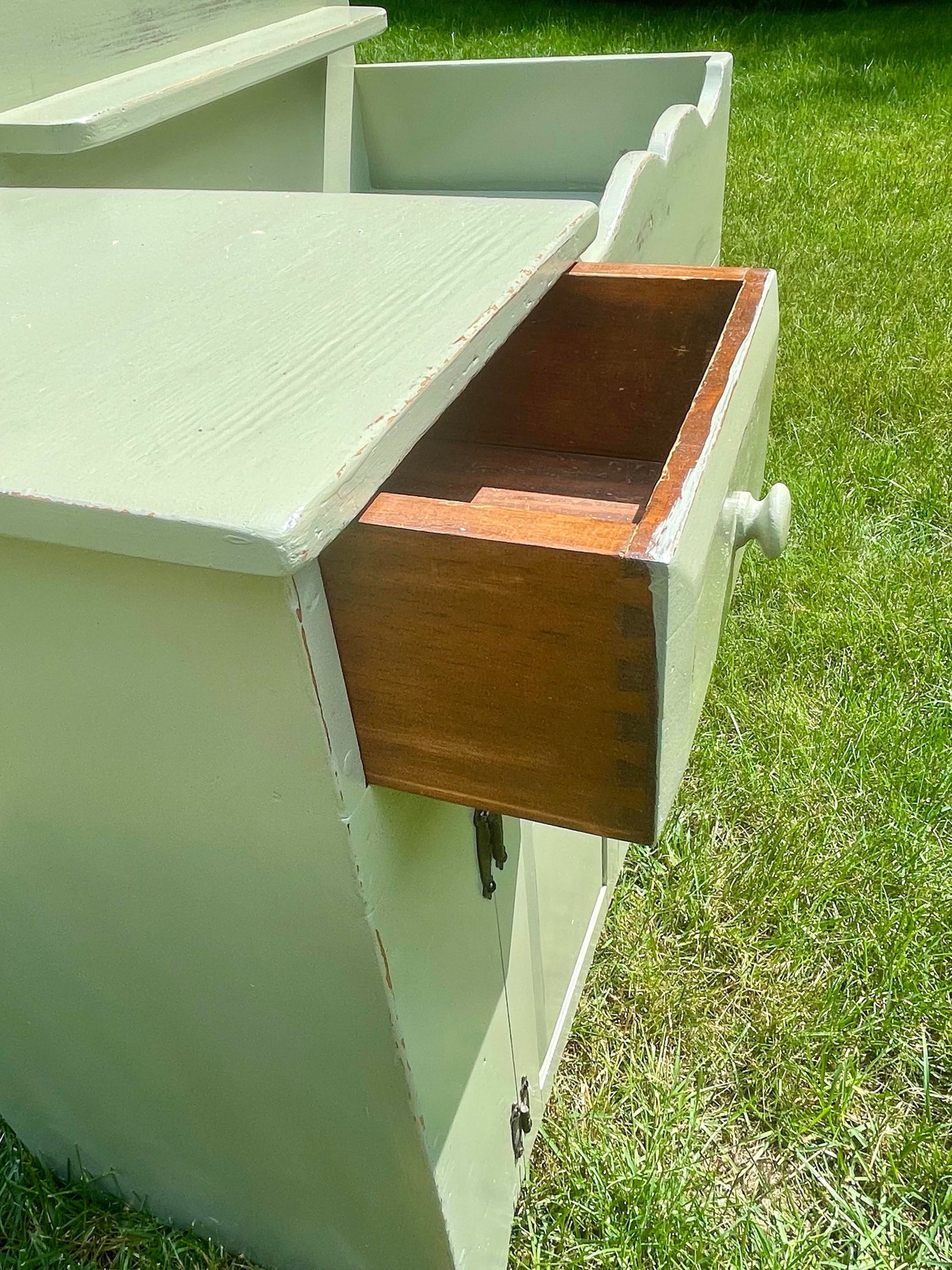 Restored Mid-Century Country Style Sage Green Dry Sink - 4