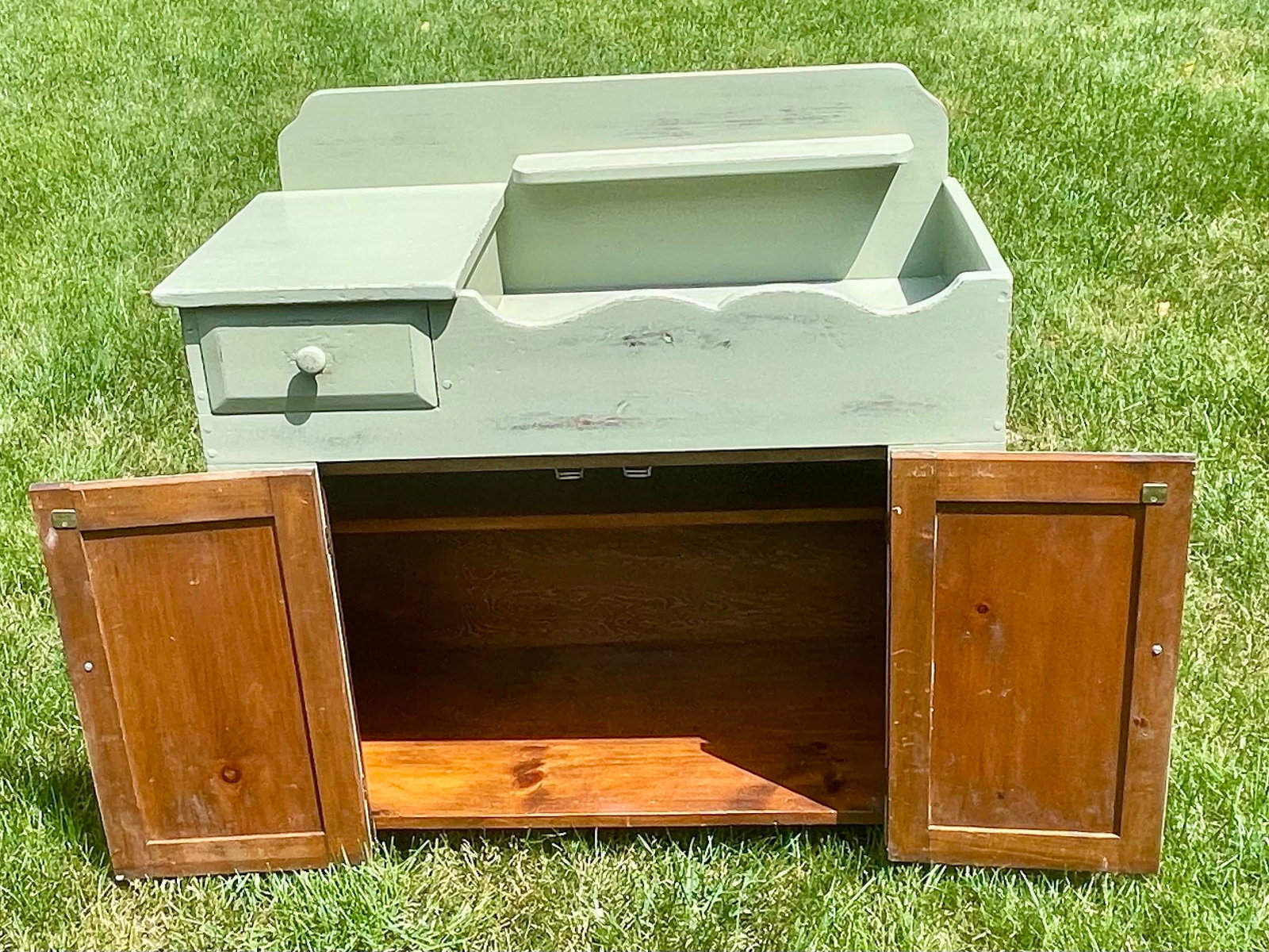 Restored Mid-Century Country Style Sage Green Dry Sink - 5