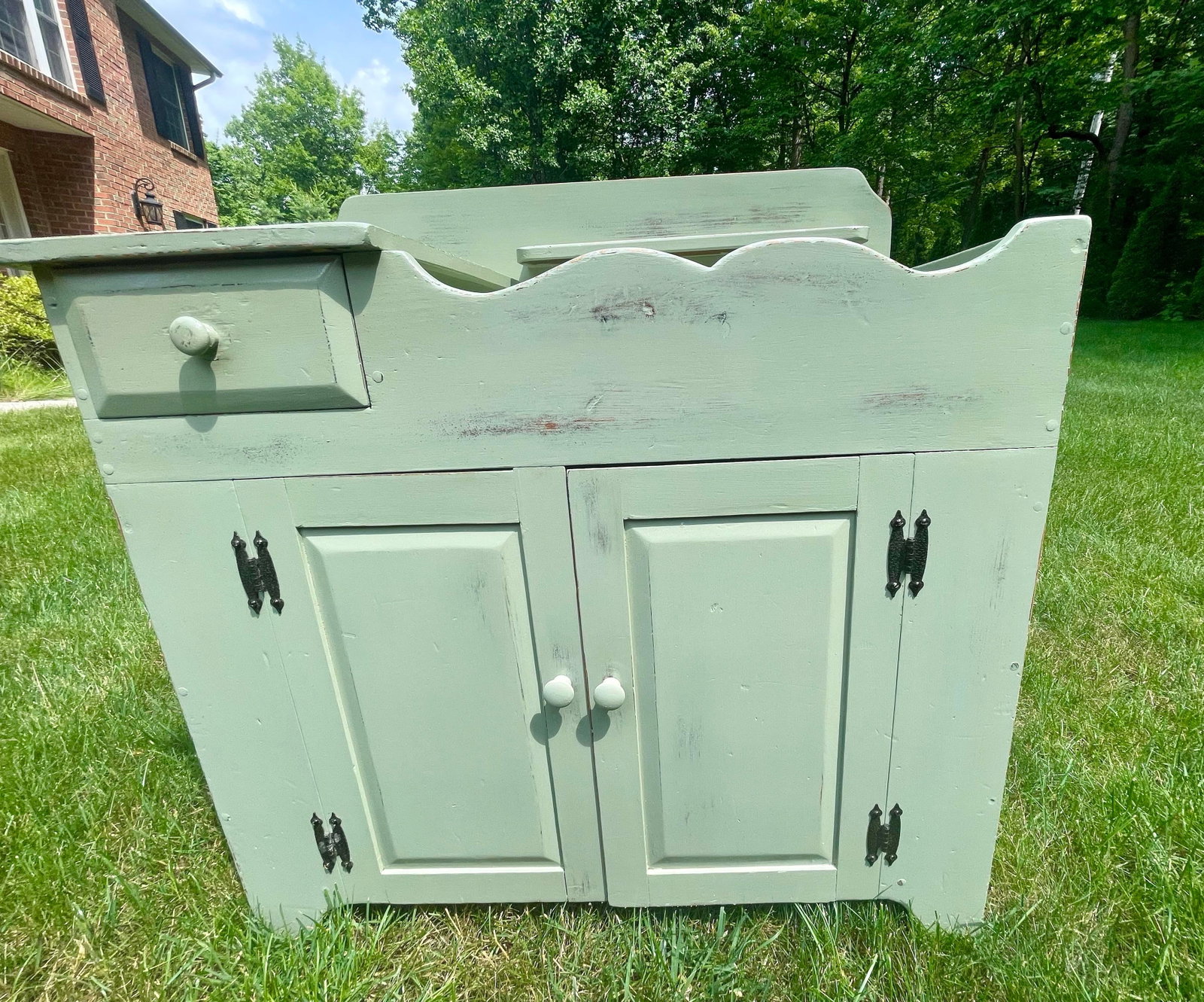 Restored Mid-Century Country Style Sage Green Dry Sink - 6