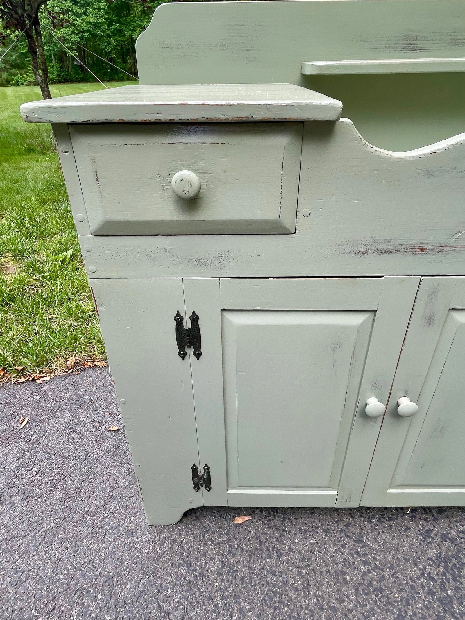 Restored Mid-Century Country Style Sage Green Dry Sink - 8